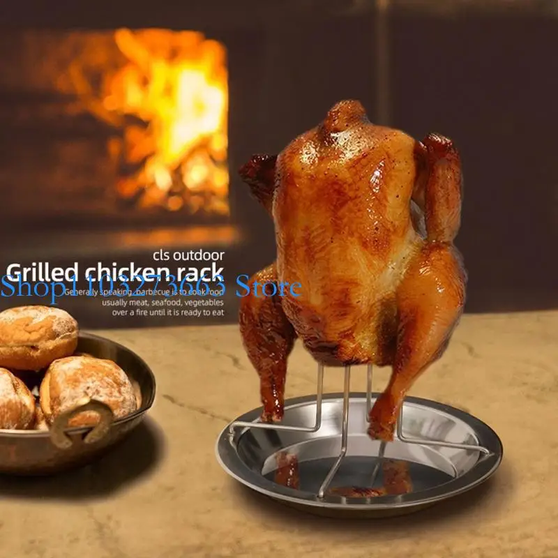 

652F Chicken Roaster, Grilled Chicken Rack Barbecue Tool Detachable Bracket with Oil Drip Tray Roaster Rack Chicken Holder