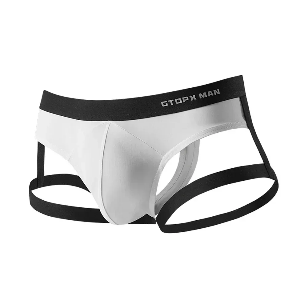 Celana Dalam Suspender pria, celana dalam Thong pria, pakaian dalam nyaman, tali jockless tipis cembung U, tali Suspender bentuk T, sutra es untuk lelaki