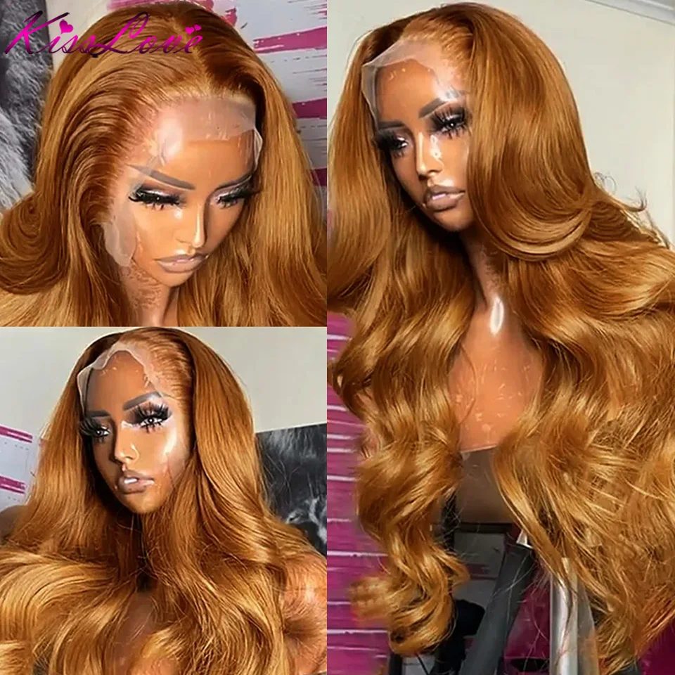 Ginger Brown Lace Front Wig Human Hair For Women 13x4 Lace Frontal Wigs Pre-Plucked Brazilian Blonde Colored Body Wave Lace Wigs