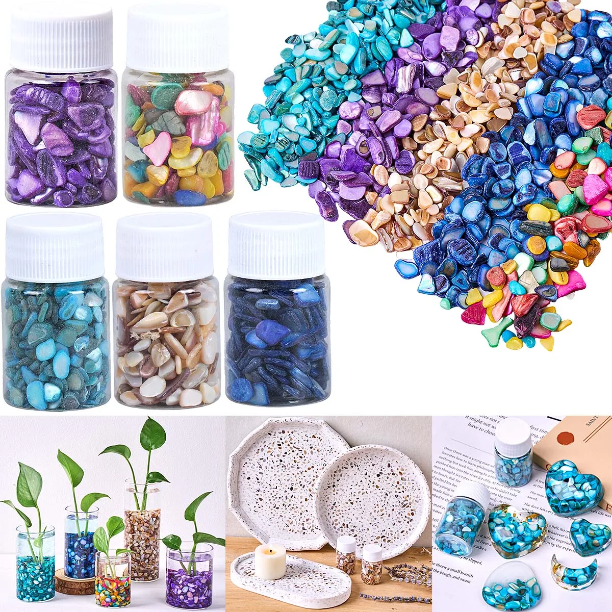 35g Colorful Natural Shell Chips No Hole Dyed Gravel Irregular Bottled Stone DIY Plaster Resin Filling Handmade Jewelry Crafts