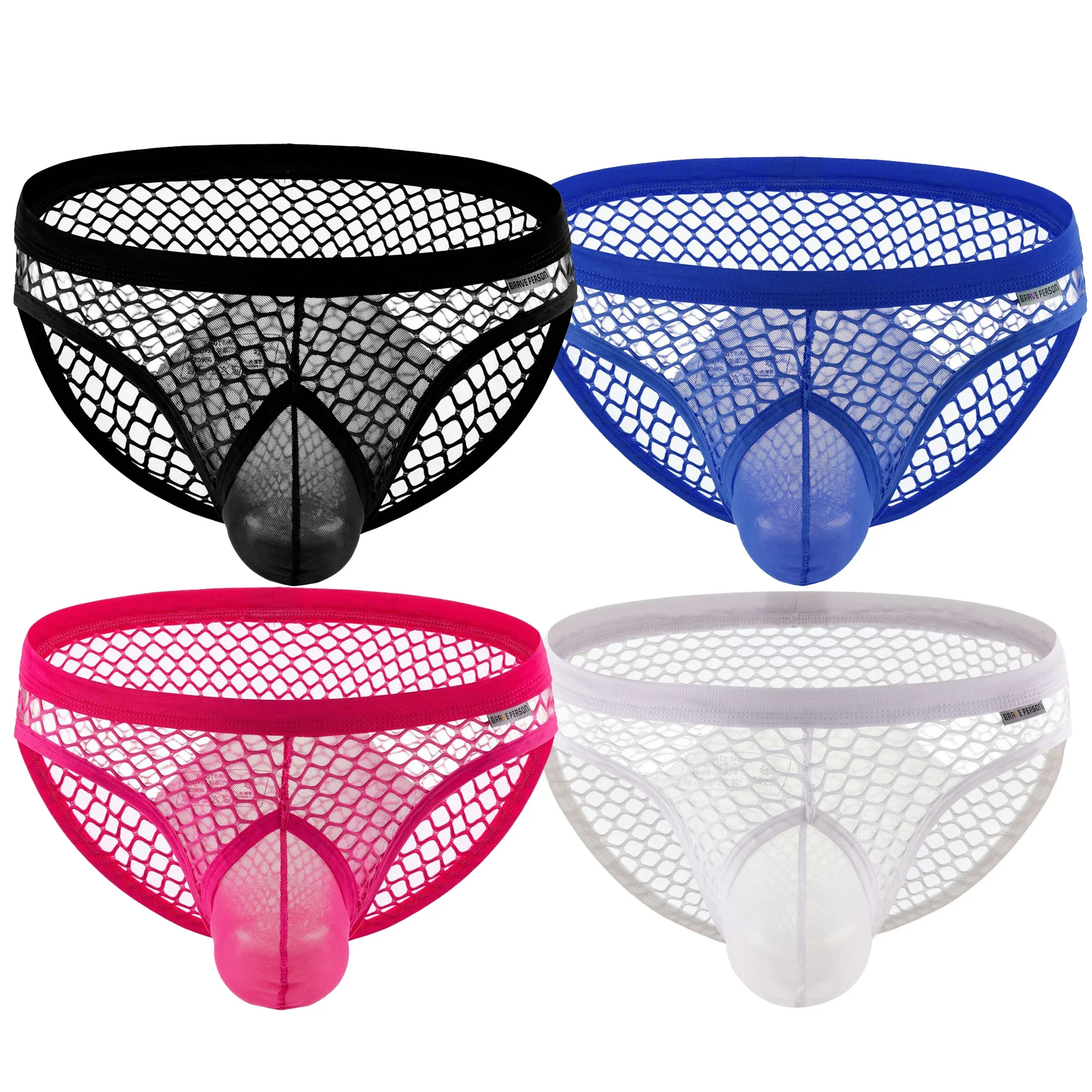 

Brave Person Men's Mesh Transparent Briefs See-through Fishnet Hole Design Comfortable Male Panties Underwear