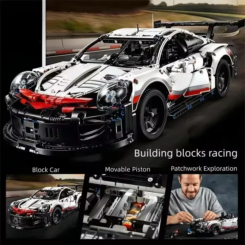 Technical 1580 Pieces Electric Remote Control Car with Lights 911Rsr Compatible 42096 Building Blocks DIY Kids Toy Birthday Gift