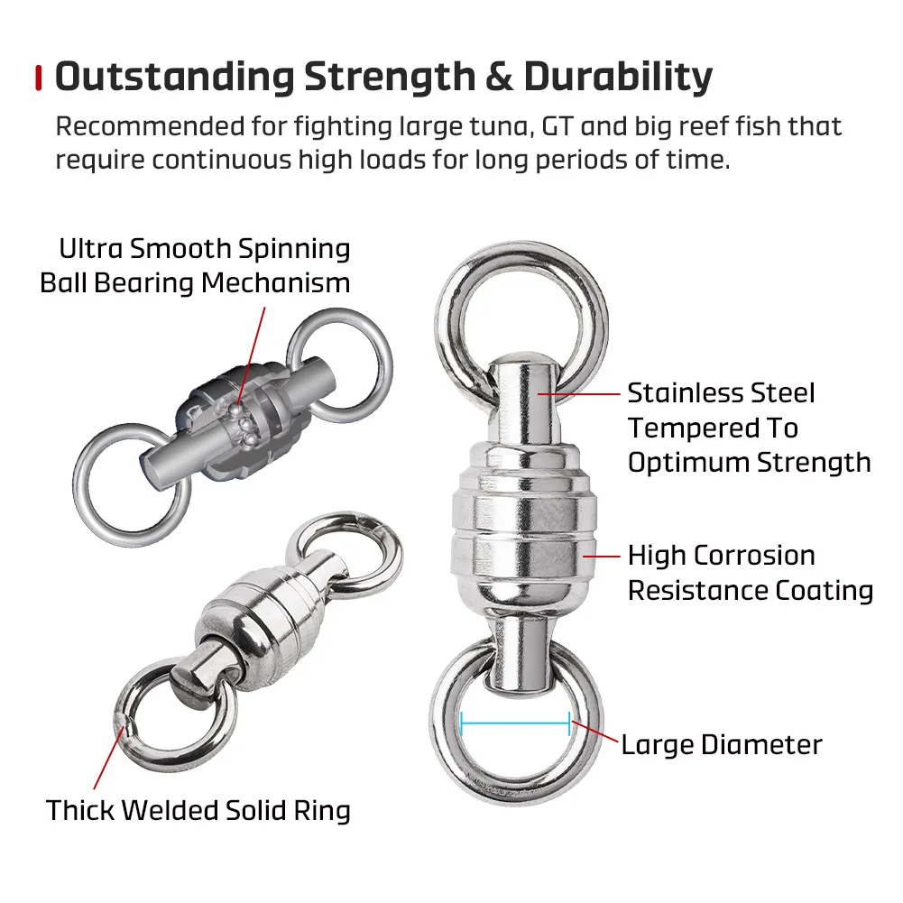 حلقة صلبة ملحومة من الفولاذ المقاوم للصدأ عالية الجودة من NOEBY Max Power BB # 3 # 4 # 5 # 6 أقصى قوة 230 كجم أدوات صيد الأسماك البحرية #3
