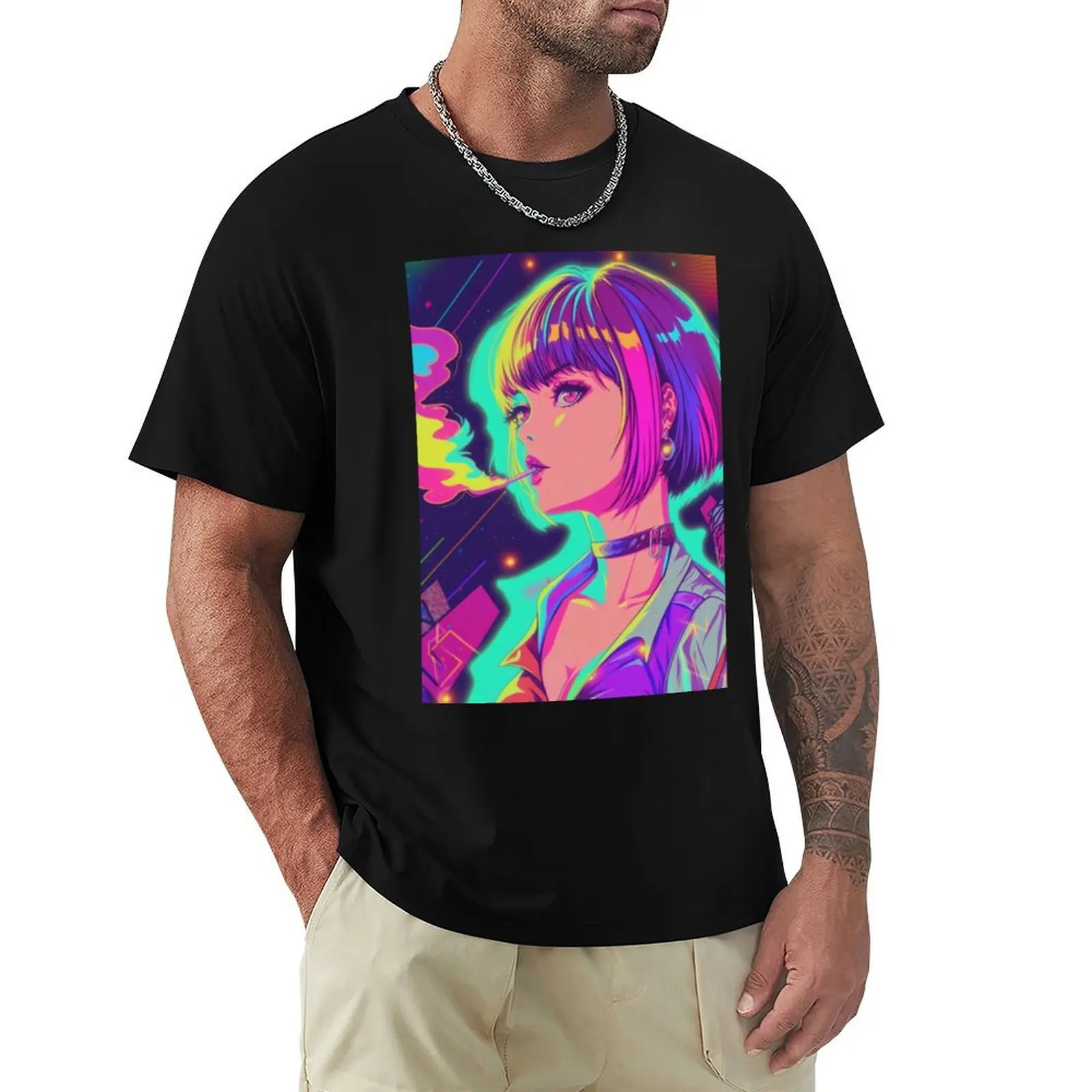 

Vaporwave Psychedelia Anime Girl Smoking Sticker T-Shirt blacks cute clothes anime shirt vintage mens tall t shirts