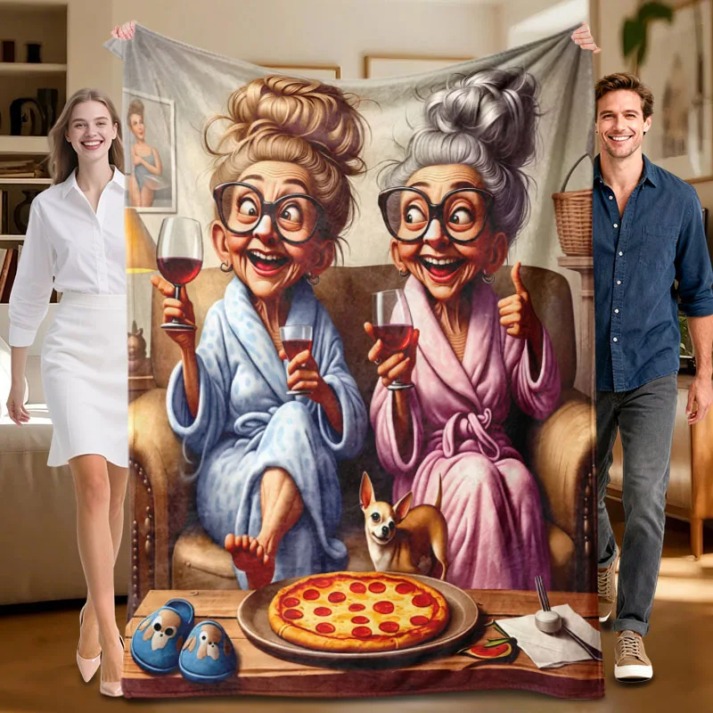 1 piece cartoon grandma themed flannel blanket, perfect for sofa, bed, office, ideal gift for family, friends, holidays.