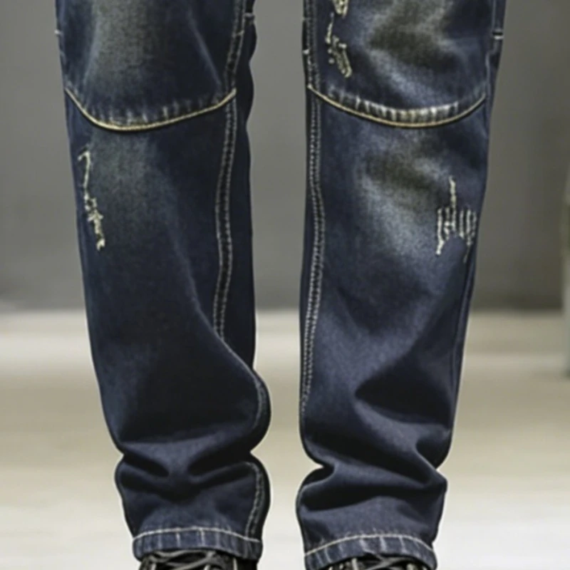 Summer Streetwear Biker Patchwork Men Slim Fit Jeans Dark Vintage Washed Stretch Casual Straight Leg Pants Male Denim Trousers