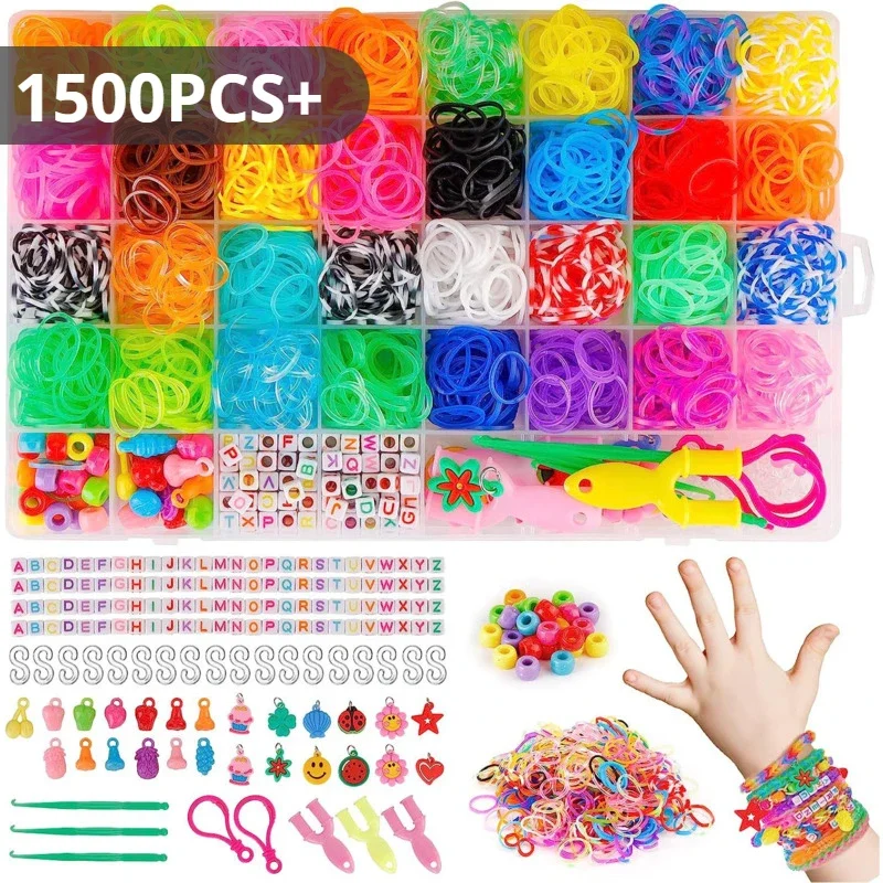 Colorful Loom Bands DIY Toys For Girls Rainbow Color Bracelet Woven Kit Montessori Handmade Craft Educational Toys Kids Gifts