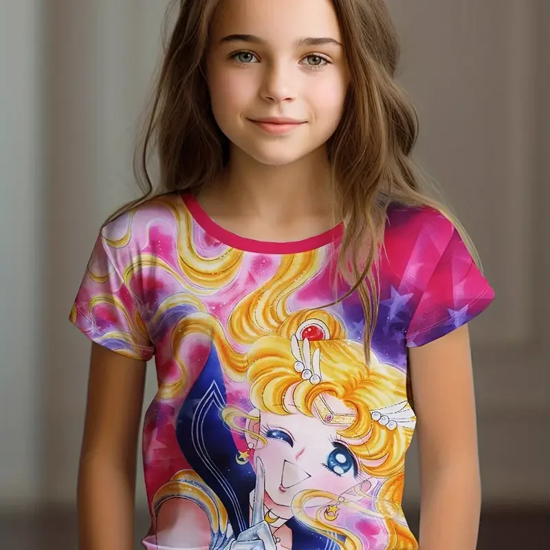 Girl Clothes T-Shirts for Girls Short Sleeve Tops Children Summer Clothes Cartoon Animes Print O-Neck Tees Children's Clothing