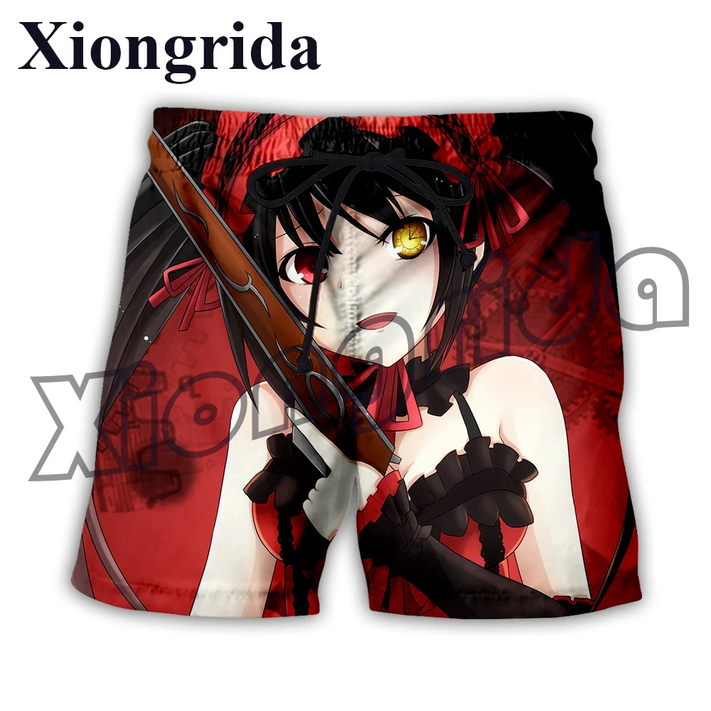 Mens Anime Shorts Date A Live Tokisaki Kurumi 3d Print Beach Shorts Casual Harajuku Board Shorts Male Clothes S-6xl