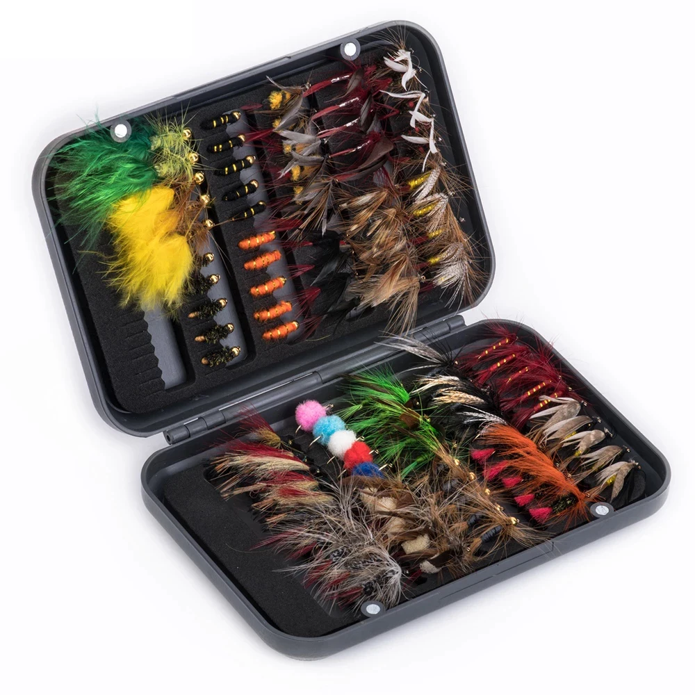 

Premium 76pcs 100pcs Fly Fishing Bait Fish Lures Set Dry Wet Flies Kit for Trout