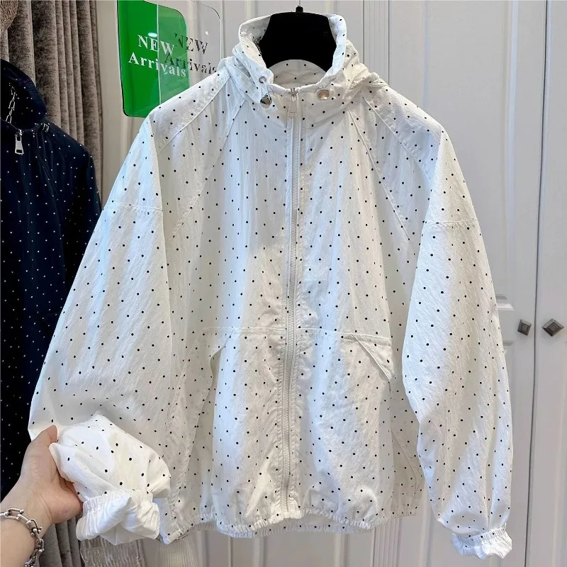 Polka Dot Hooded Jaet Women's Loose Casual ort Outerwear Spring Autumn New Sle Korean Version Windproof Young-looking