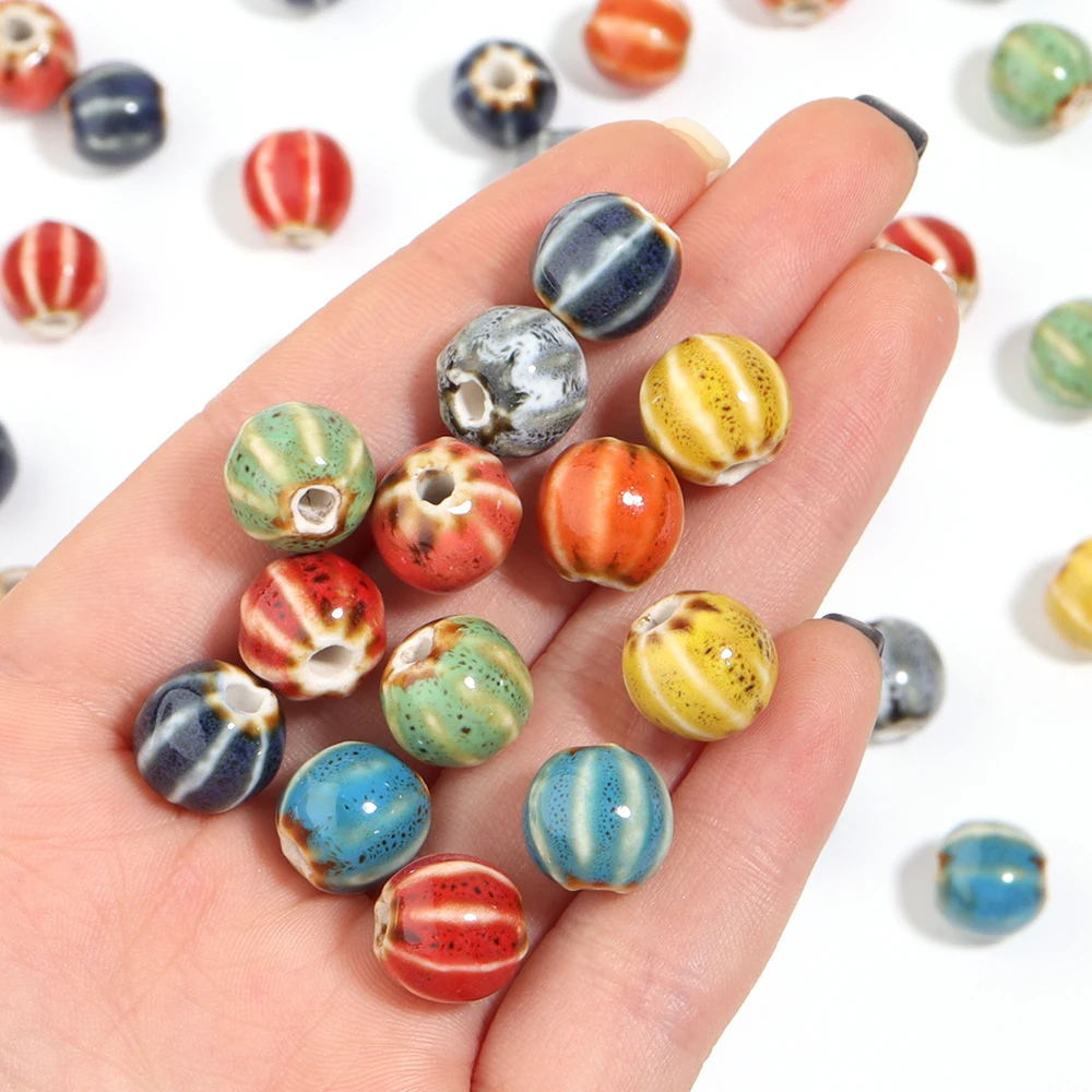 20Pcs 12mm Ceramic Beads Colorful Watermelon Pattern Loose Spaced Round Beads For DIY Jewelry Bracelet Necklace Accessories