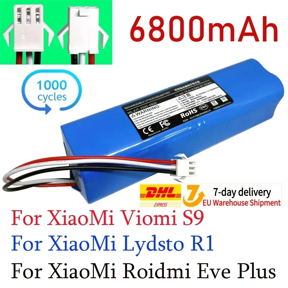 100% New Original For XiaoMi Viomi S9 Lydsto R1 Roidmi Eve Plus Robot Vacuum Cleaner Battery Pack with Capacity 6800mAh