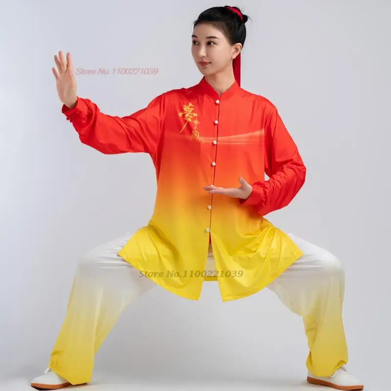 

2024 chinese kung fu uniform traditional gradient color wushu taichi men kungfu uniform suit uniforms tai chi exercise clothes