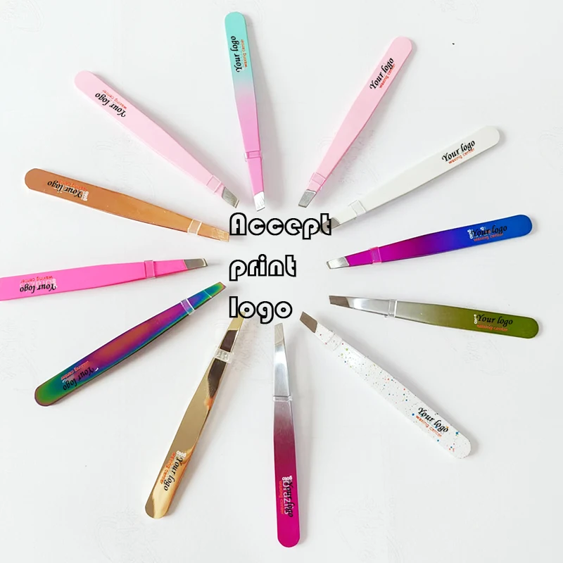 Factory Wholesale Private Label Eyebrow Tweezers Rose Gold Pincet Clips Stainless Steel Face Hair Removal Beautfy Makeup Tool