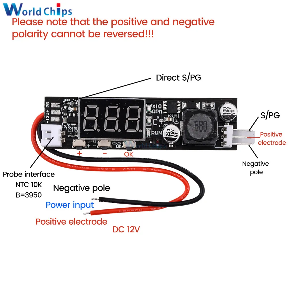 DC 12V 2-3 Wire 4 Wire Small Fan Temperature Control Speed Controller Speed Digital Display Noise Reduction Module with Probes