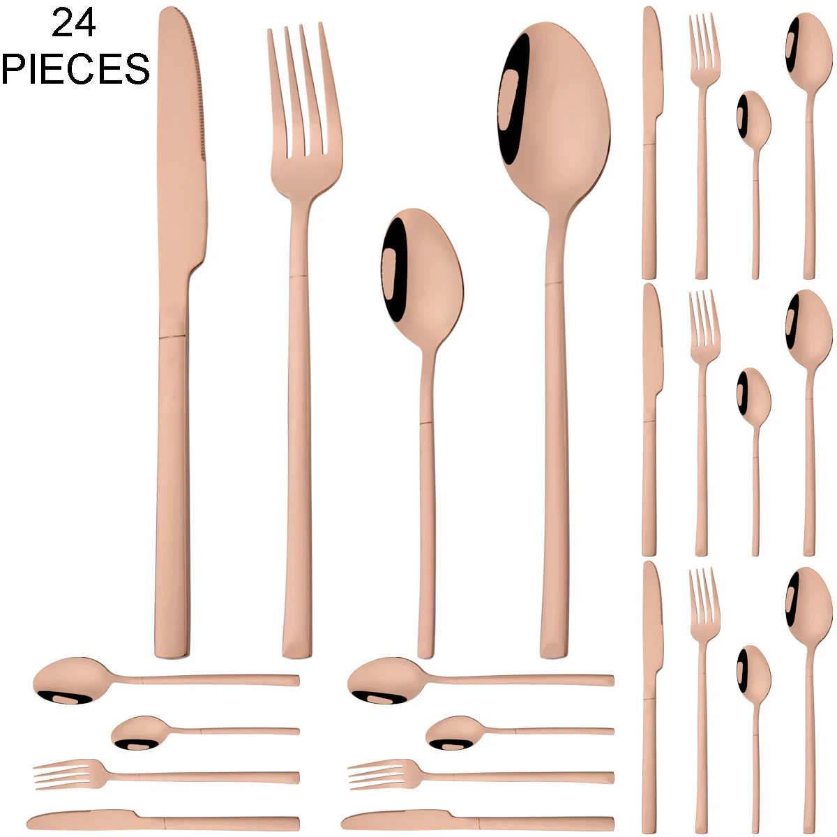 

24Pcs Rose Dinnerware Set Stainless Steel Flatware 6people Knife Fork Teaspoon Cutlery Set Western Kitchen Tableware Silverware