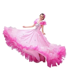 360 Degree Stage Performance Spanish Bullfight Belly Dance Dress for Women Long Robe Flamenco Fille Red Falda Flamenco Dresses
