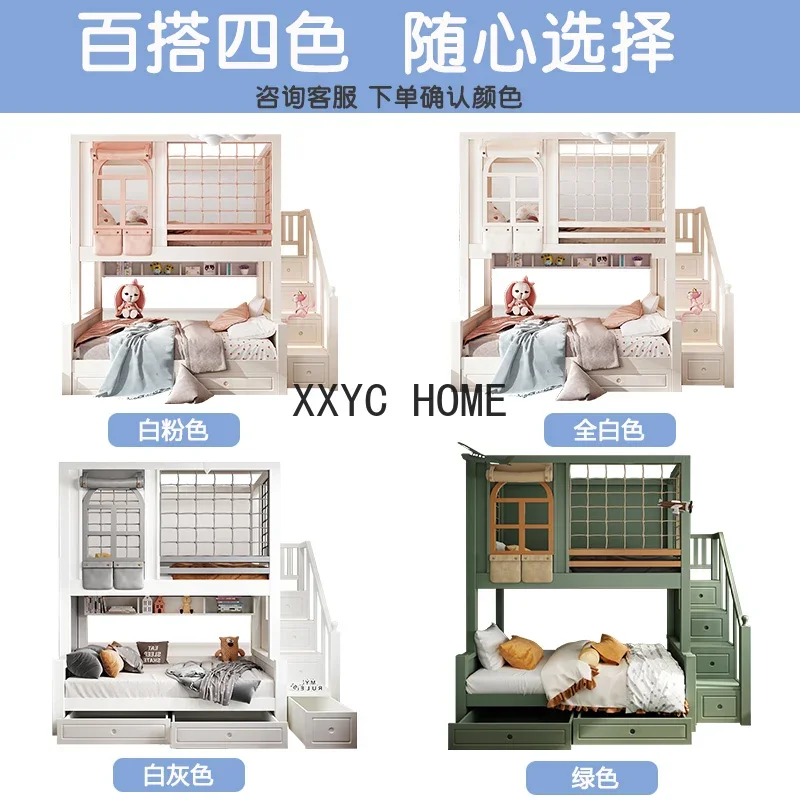 Children's bed, boy's bunk , bunk , all solid wood, two-storey bunk, princess castle tree house , female can