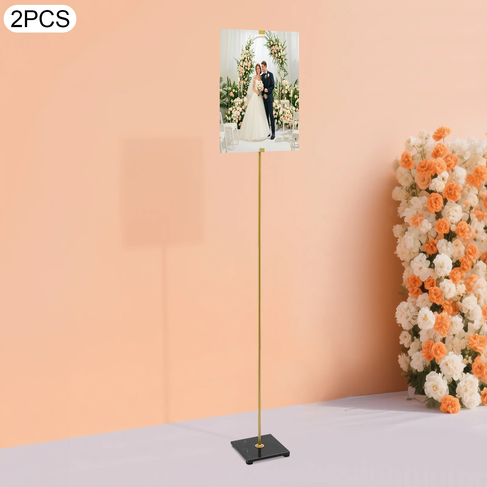 

2 штуки золотых свадебных приставных подставок для декораций, мраморная основа 20*20*180 см, подставка-мольберт, сталь, золото
