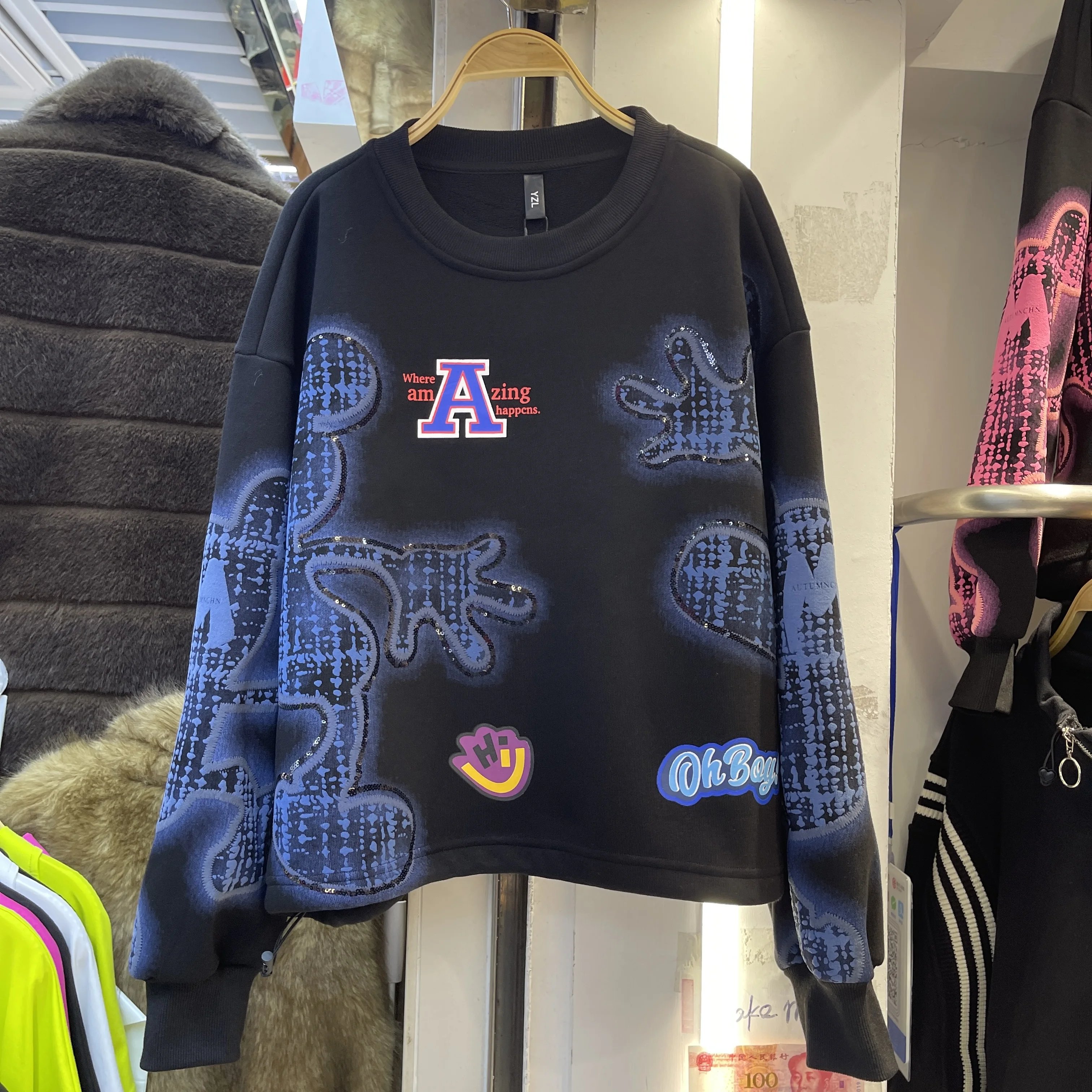 بلوزات الشارع الشهير 2025 خريف شتاء جديد عصري ماركة مطبوعة فضفاضة عادية طاقم الرقبة طويلة الأكمام البلوز للنساء #2