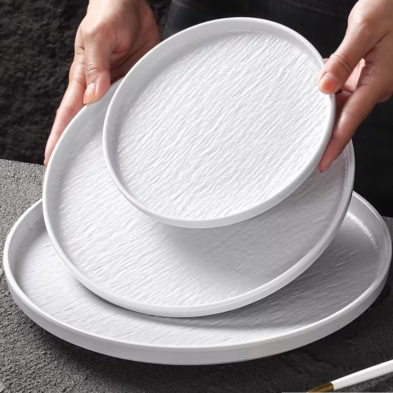 

Melamine Tableware, White Stone Patterned Plastic Plates, Dinner Plates, Fruits, Dishes, Barbecue Plates, Kitchen Supplies