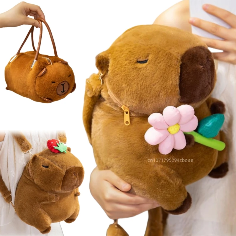 

30 см Kawaii мягкая капибара плюшевая кукла рюкзак фрукты клубника оранжевый цветок капибара плюшевая сумка домашний декор подарок для детей