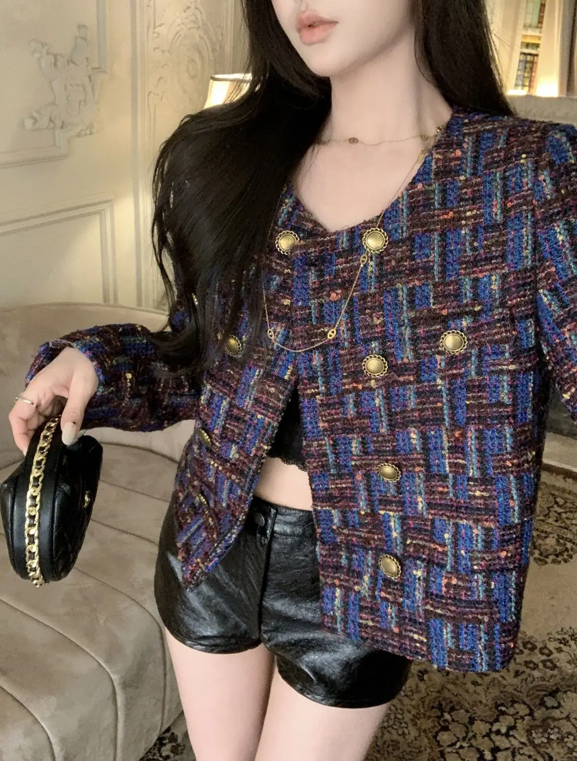 Korea High Quality French Vintage Small Fragrant Tweed Jackets Women Fall Korean Fashion Casual All-Match Woolen Coat Outwear