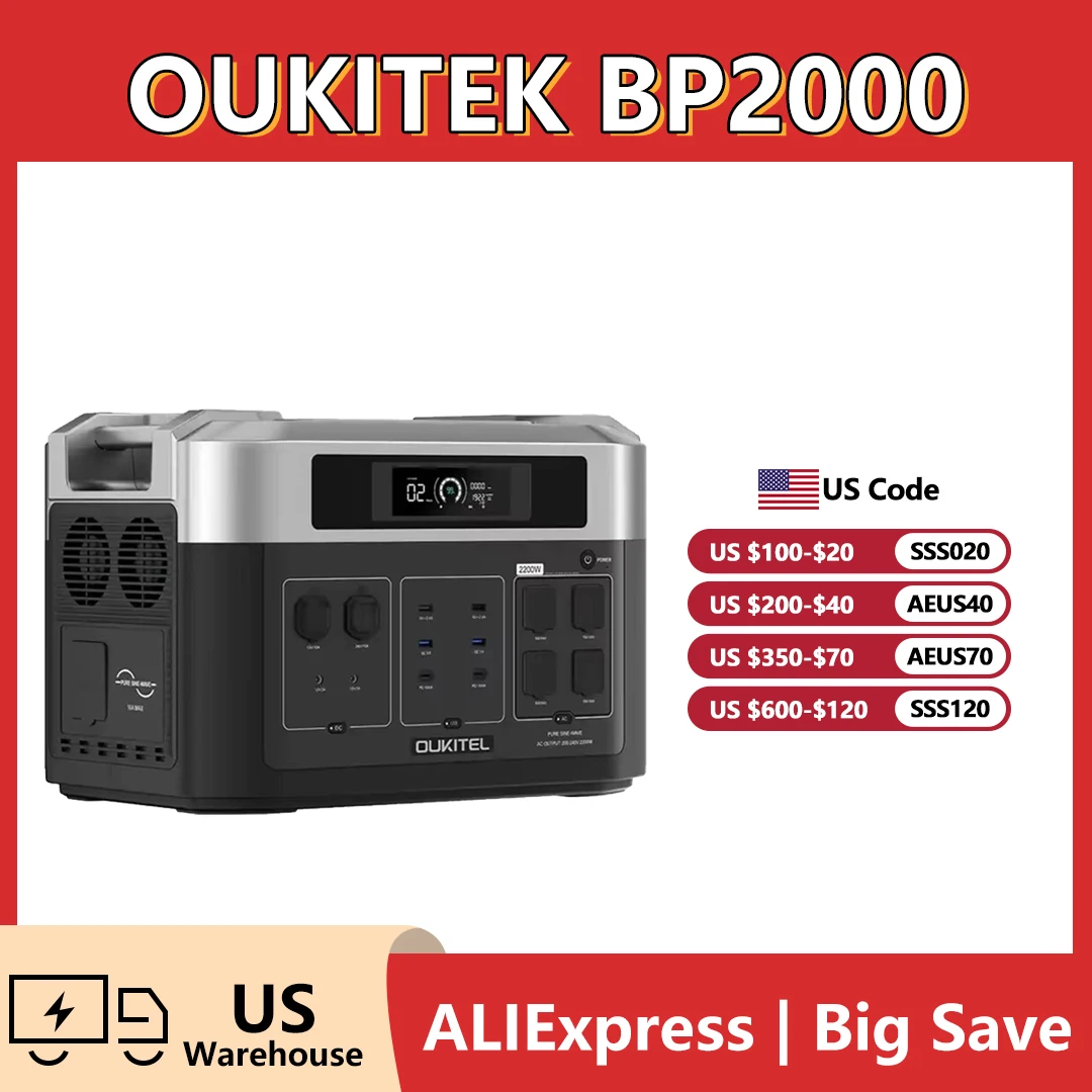 

Oukitel BP2000 2024Wh Portable Power Station 1800W Solar Generator LiFeP04 Battery 220V Energy storage for Outdoor Camping Home