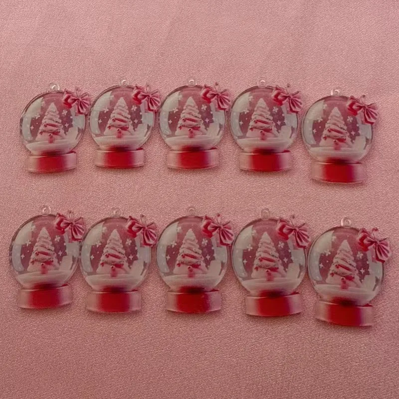 10pcs popular European and American acrylic Christmas snowball cake tree earrings with pink bow Christmas fashion accessories view 3