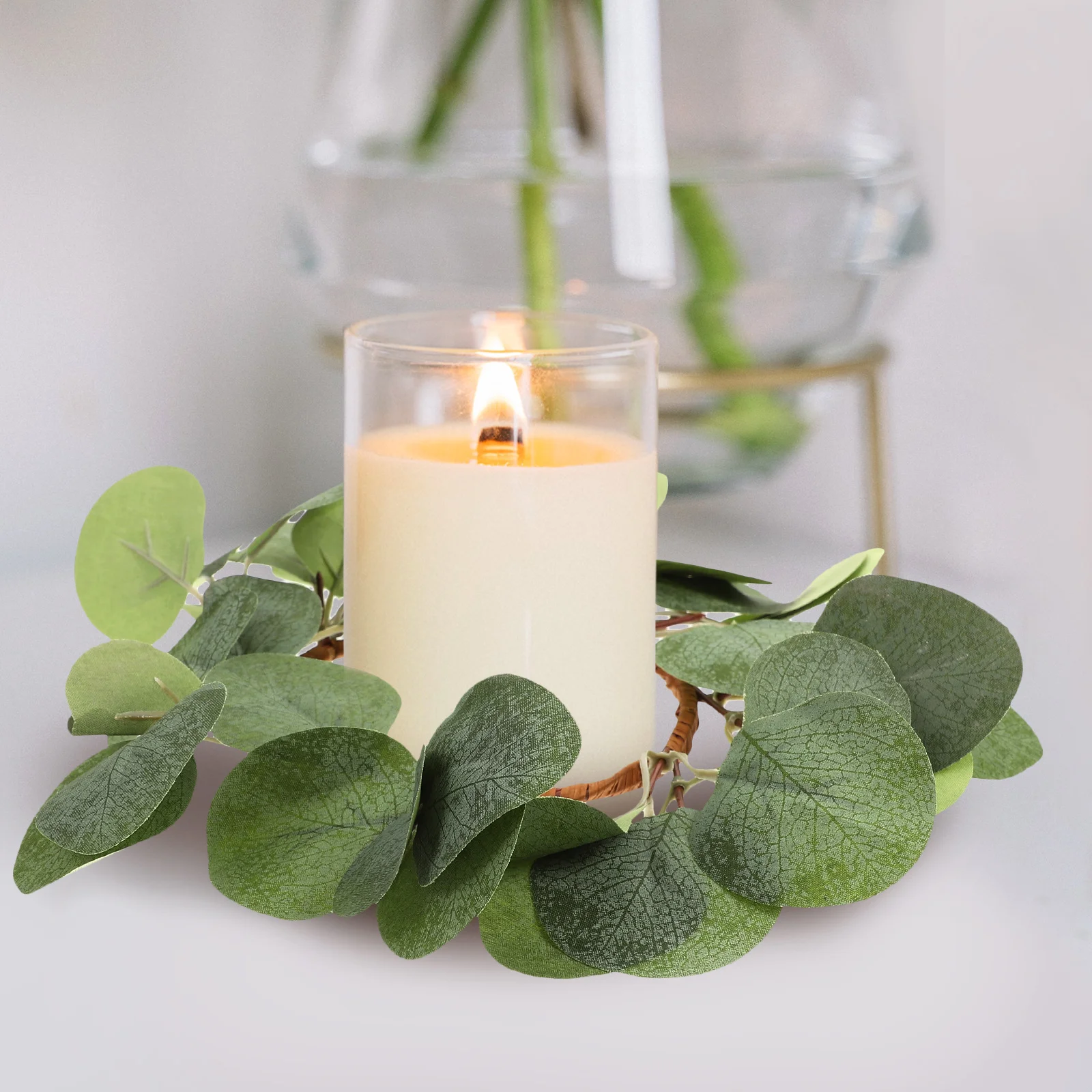 

Exquisite Fake Leaf Wreath Ring Decorative Table Centerpiece Party Home Christmas Gift Pillar Desktop Artificial Plant