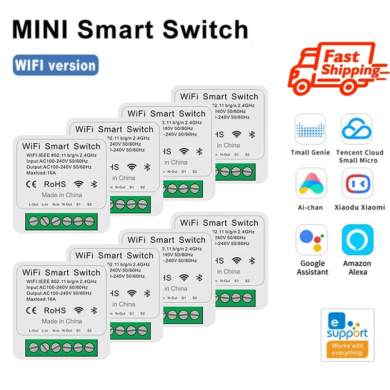 

16A Wi-Fi MINI умный переключатель с поддержкой двустороннего управления таймер выключатель беспроводные переключатели голосовые модули управление через приложение Alexa Google