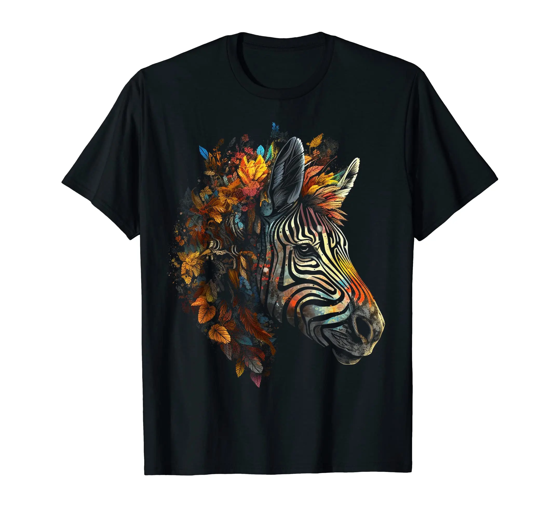 Zebra Autumn Leaves Colourful Art Animal Zoo Zebra Classic Logo T Shirt and Stickers, Unisex Adult T Shirt Collection