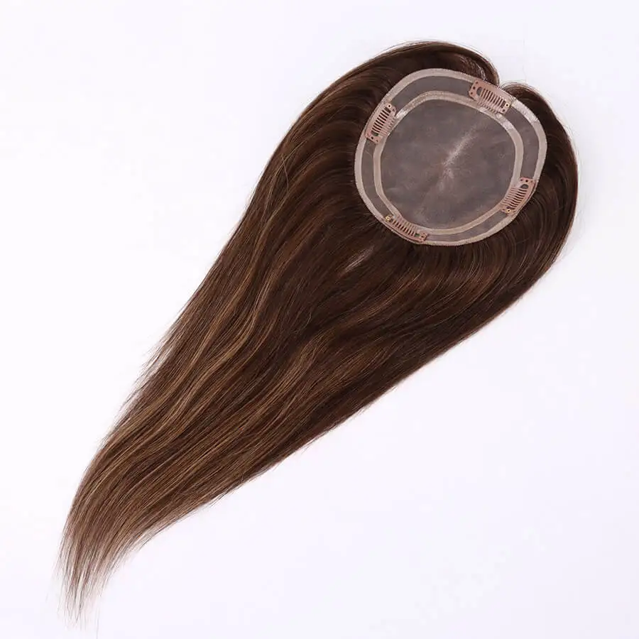 18 Inches Brazilian Virgin Human Hair Replacement Ombre Highlight Color #3 HL T#3/8 Straight 3x5 Mono Topper Closure for Women