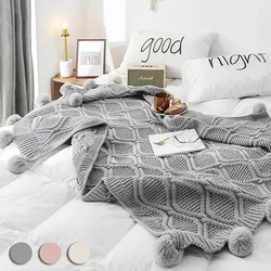 Chenille Sofa Throw Blanket Super Soft Knitted Cozy Bed Blankets with Balls Home Outdoor Camping Office Travel Car Blankets