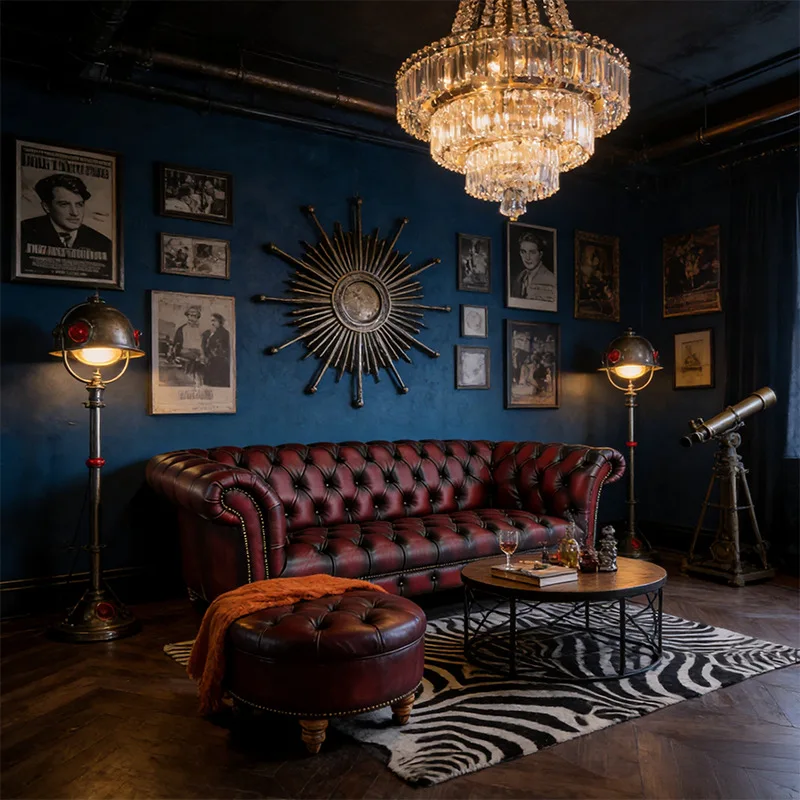 Sofa full cowhide leather Chesterfield handmade, living room calligraphy furniture