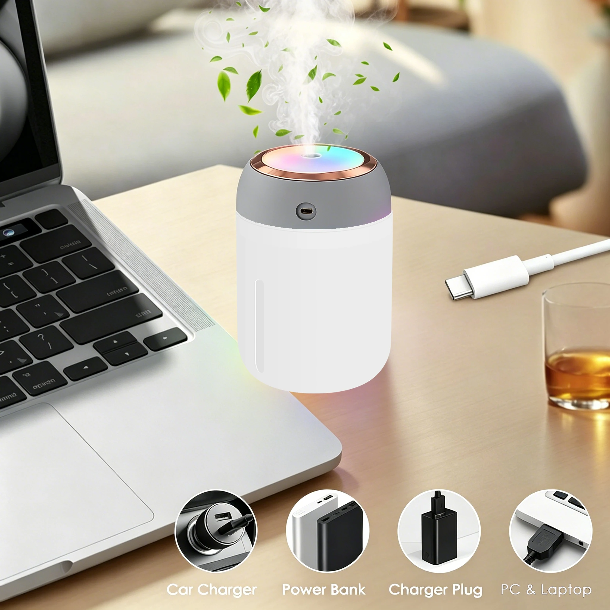 

Portable Desk Humidifier USB Nano Mist Air Atomizer with Colorful LED Light Silent Room Humidifier for Sleep Office