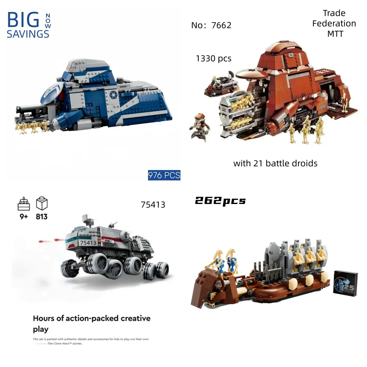 ديزني حروب الفضاء التجارة الاتحاد MTT نموذج اللبنات جمهورية درويد الناقل الطوب 7662 75435 40686 75413 لعبة عيد الميلاد
