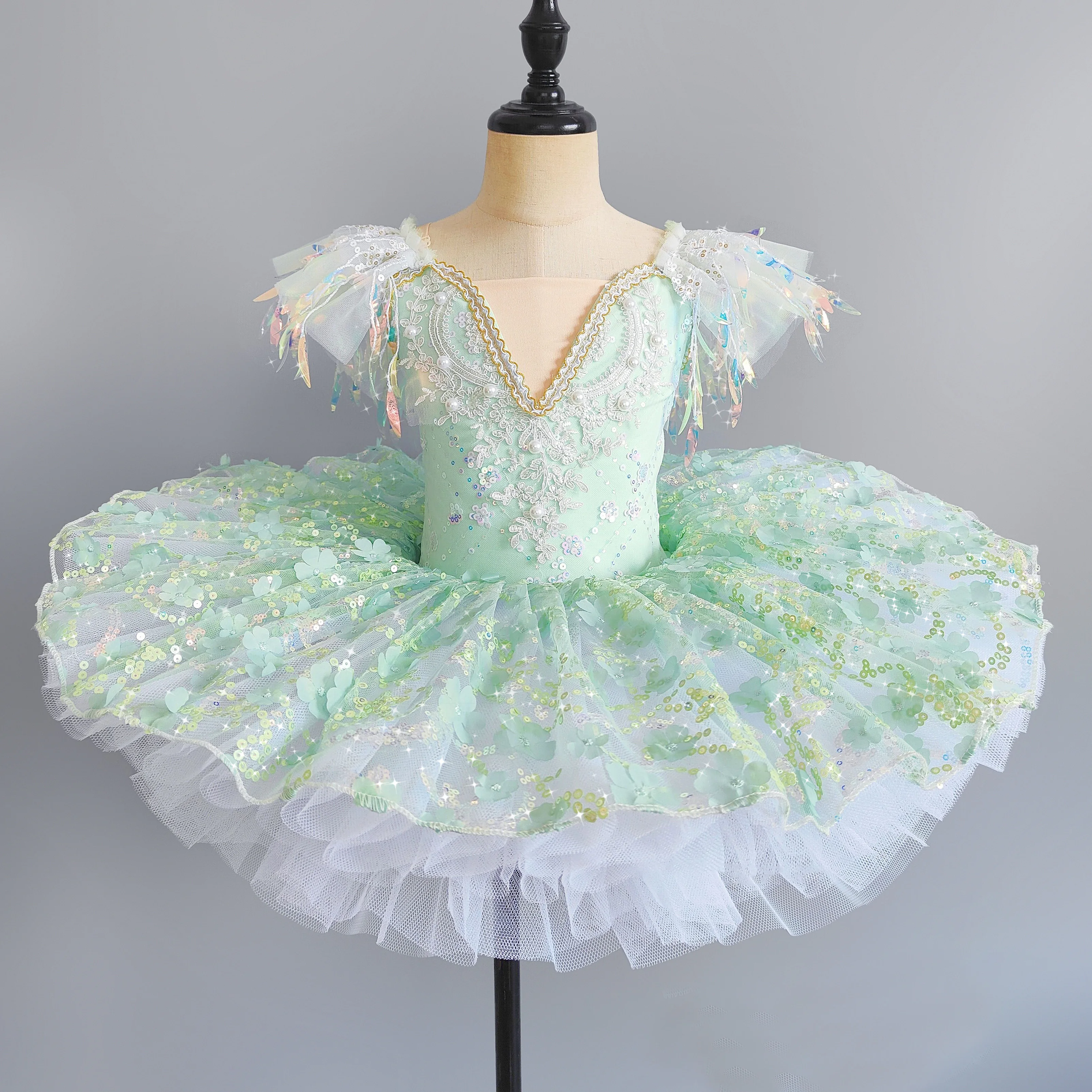 Vestido de baile com lantejoulas para meninas, Modern Dance Tutu, vestido princesa para crianças, roupa rosa