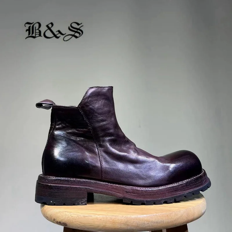 

Black& Street Goodyear Handmade F23 Luxury Leather Sole Cowhide Water Wash Retro Big Toe Boutique Boots