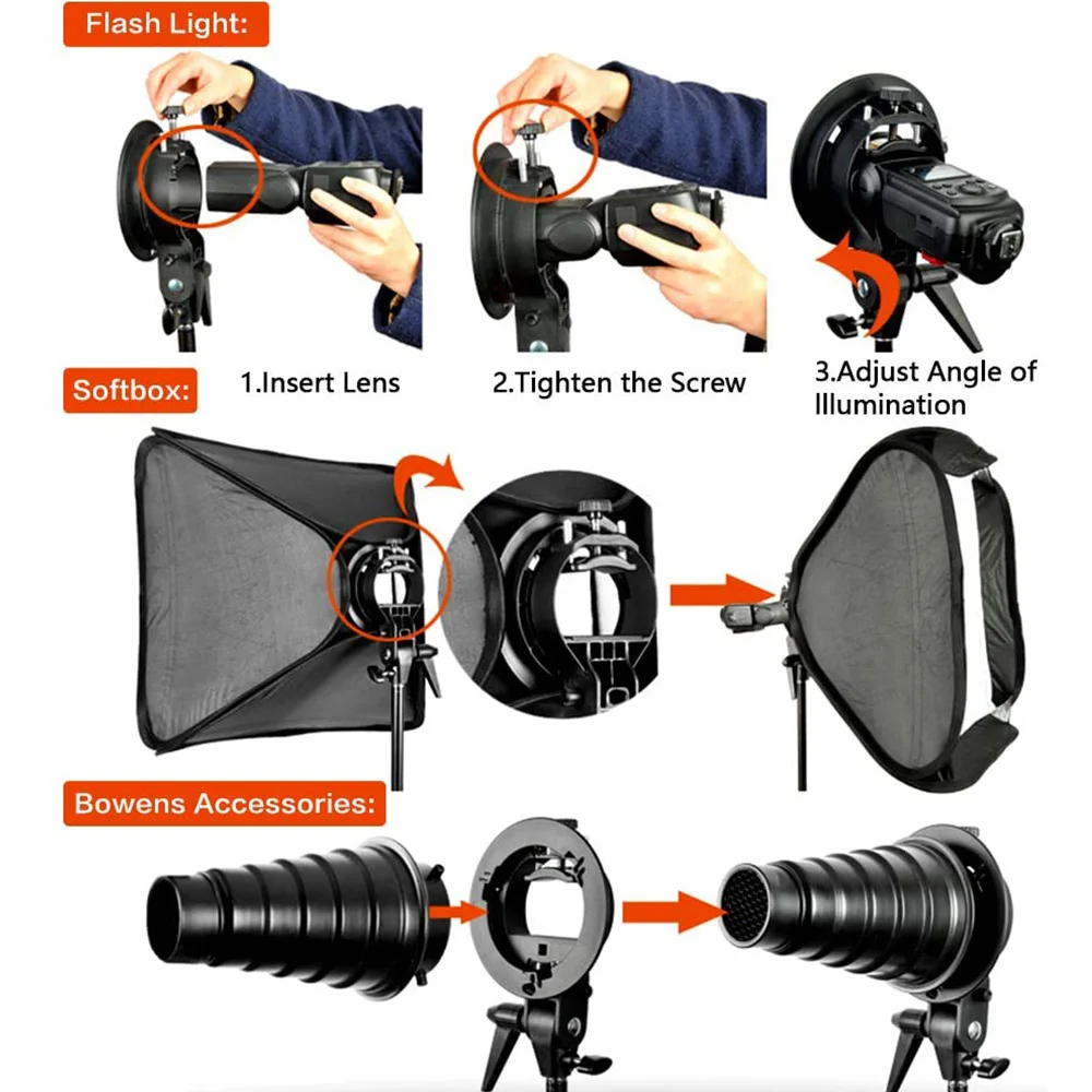 Godox 60CM 80CM Soft Box Ajustable Speedlight Softbox S2 Bracket Bowens Mount Kit Honeycomb Grid for Speedlite Studio Shooting