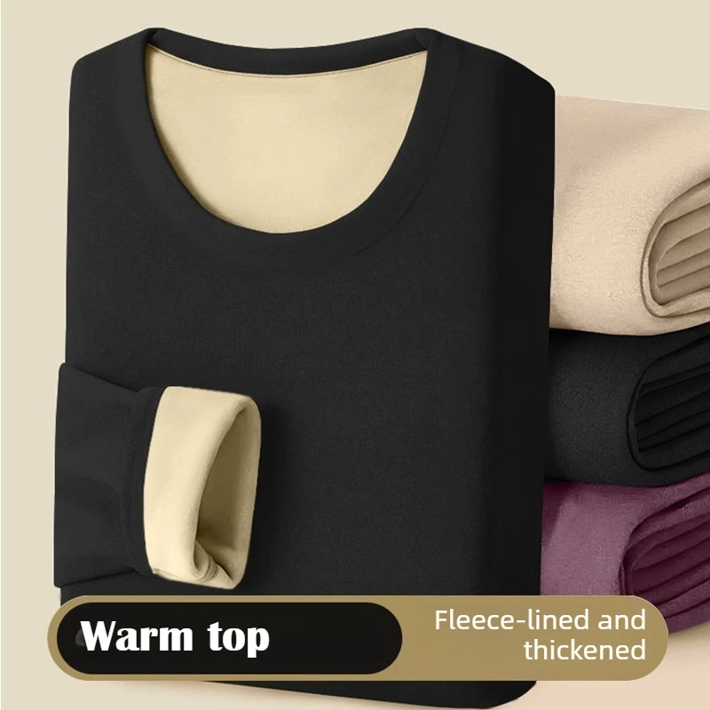 Lamb Fleece Top Women Paired with Autumn Winter Temperature Controlled Thermal Underwear Thick Fleece Long Sleeved Base Shirt