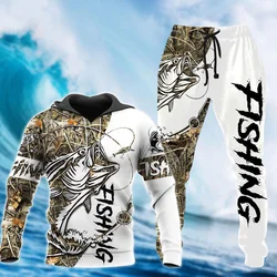 Autumn Winter 3D Printing Boys Girls Go Fishing Pattern Tracksuit Set Casual Hoodie+Pants 2pcs Sets Fashion Unisex Clothing