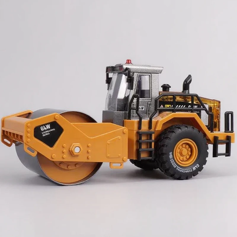 1:40 Road Roller Model Alloy Diecast Engineering Construction Play Vehicles Sound Light Pull Back Collections Toy For Children
