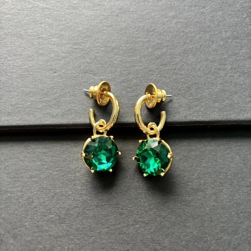 Os Minimal Glossy C Hoop Crystal Drop Stud Earrings, Multi Color Round Glass Rhinestone, Elegant Daily Women Ear Accessories