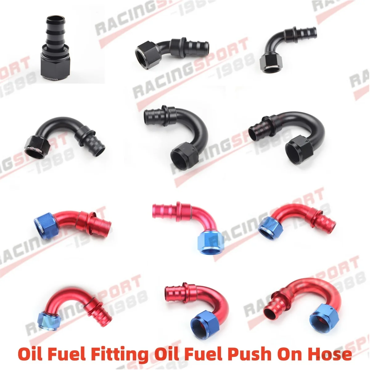 

AN10 10AN Нажимные концевые фитинги для шланга, фитинг для шланга радиатора мазута 0, 45, 90, 180 градусов, соединительный адаптер, красный, синий