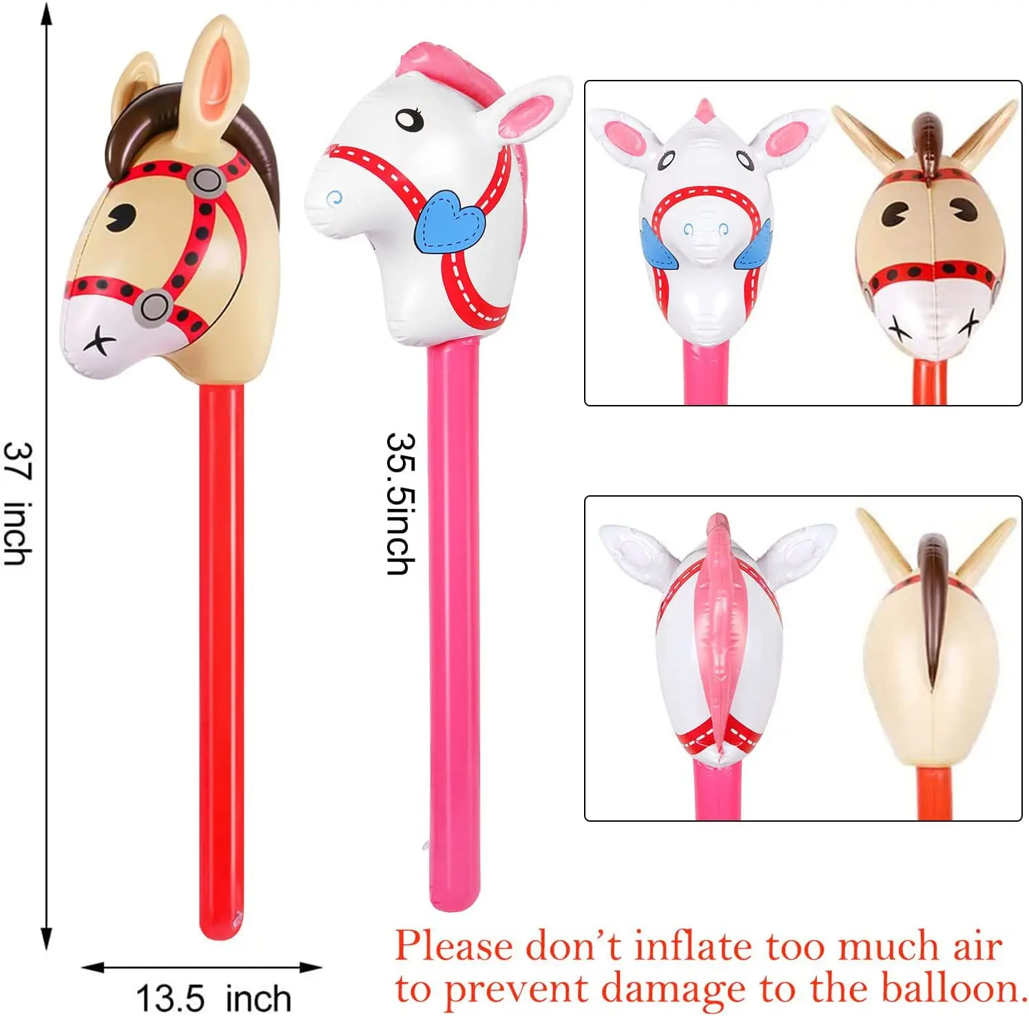 Horse Head Stick Balloon Inflatable PVC Unicorn Long Stick Baloon for Kids Cowboy Birthday Party Decoration Boys Girls Pool Toys