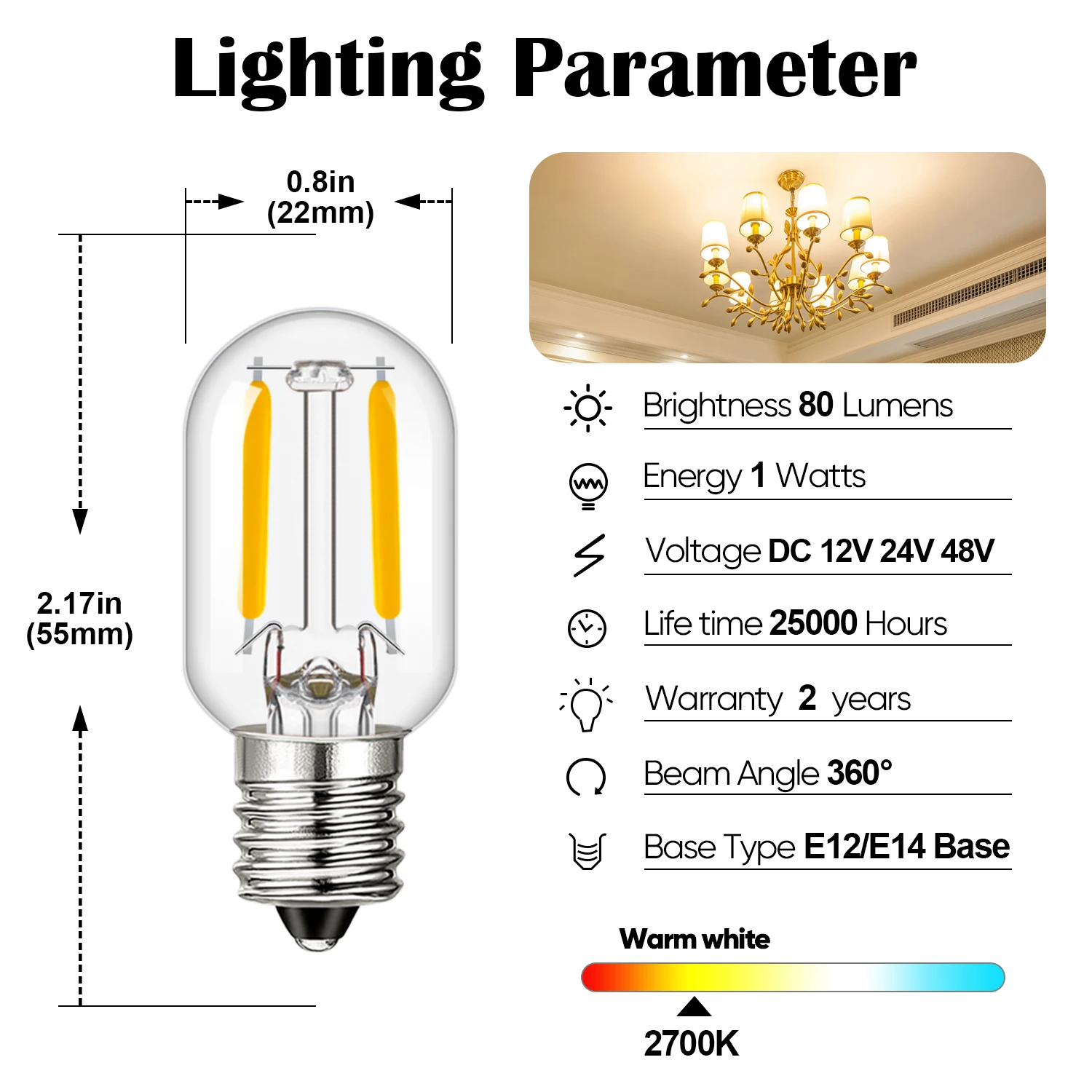 Vintage Low Voltage Led Bulb T20 Tubular Filament Bulb DC 12V 24V AC 220V E12 E14 Mini Tubu Bulb for RVs Marine Lighting Outdoor