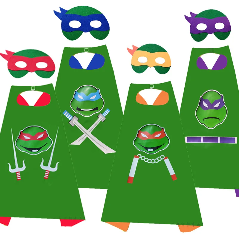 Children's Ninja Turtles Cosplay Costume Superhero Cape Mask Set Halloween Performance Costume Cape