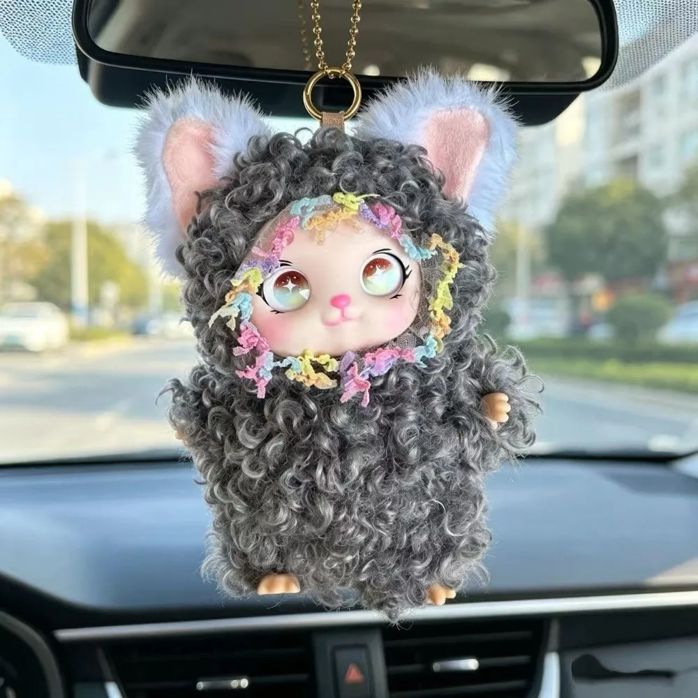 Delicate Big Ear Curly Hair Rabbit Figures Bag Hanging Decorations Rabbit Keychain Vinyl Fluffy Bunny Pendant Backpack Decor